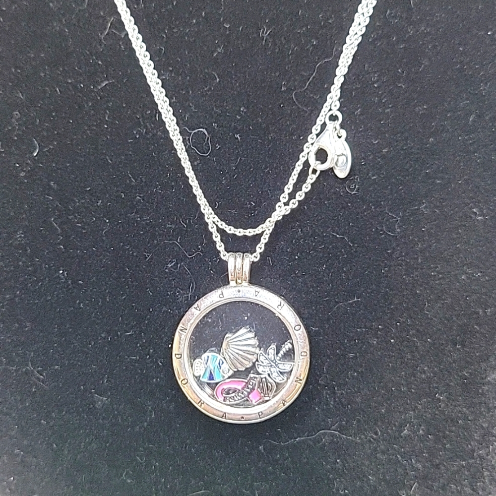 Pandora Floating Charms Locket Necklace 4 Charms Included Ocean Theme, Survivor